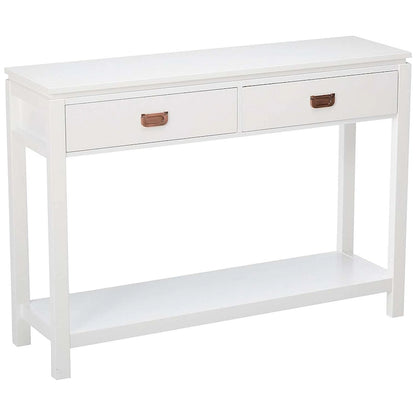 Console avec étagère de rangement et 2 tiroirs, blanche