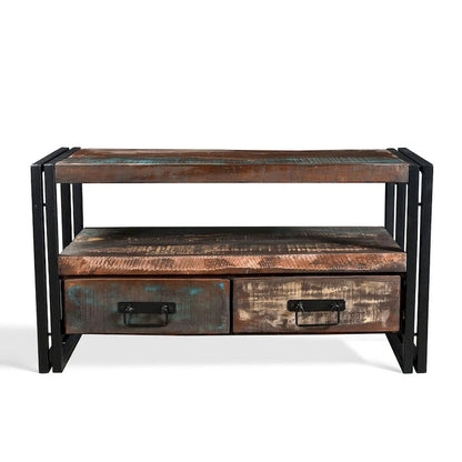 Handmade Old Reclaimed Wood TV Cabinet with Double Drawers (India) - 41 x 15.75 x 23.5