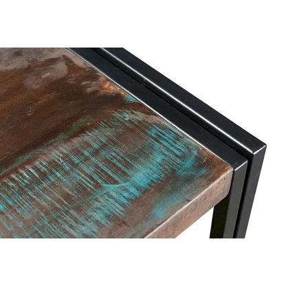 Meuble TV artisanal en bois ancien recyclé avec double tiroir (Inde) - 41 x 15,75 x 23,5