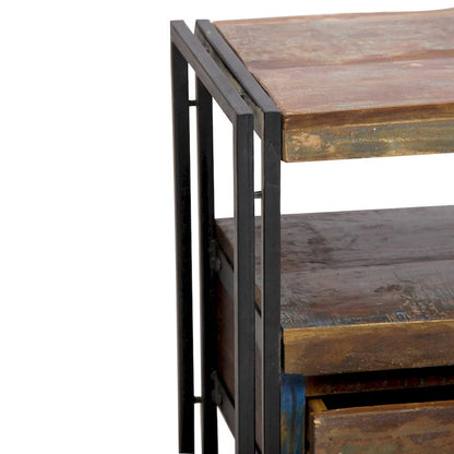 Meuble TV artisanal en bois ancien recyclé avec double tiroir (Inde) - 41 x 15,75 x 23,5