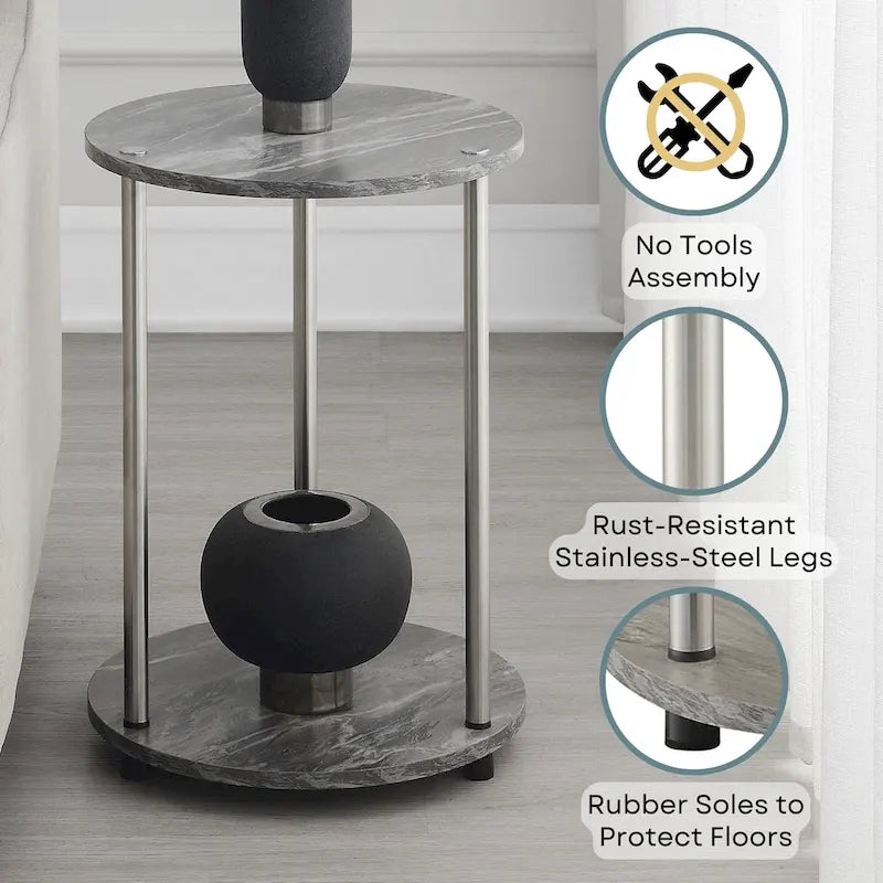 Table d'appoint ronde à 2 niveaux sans outils Designs2Go de Convenience Concepts