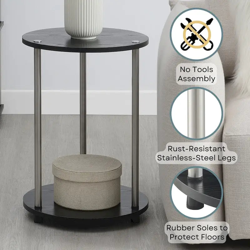 Table d'appoint ronde à 2 niveaux sans outils Designs2Go de Convenience Concepts