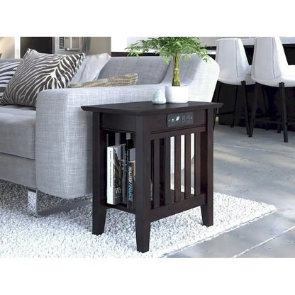 AFI Mission Chair Side Table Set of 2 with Built-in Charger