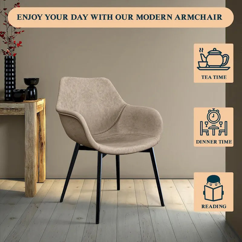 Ensemble de 4 chaises de salle à manger Markley en cuir avec pieds en fer, fauteuil d'appoint moderne