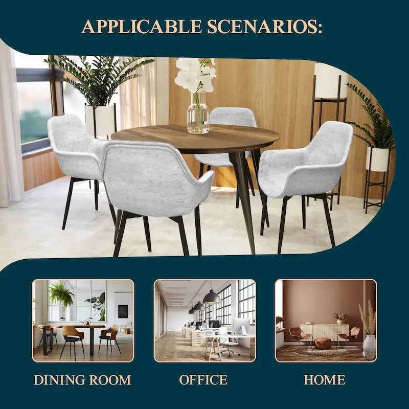 Ensemble de 4 chaises de salle à manger Markley en cuir avec pieds en fer, fauteuil d'appoint moderne