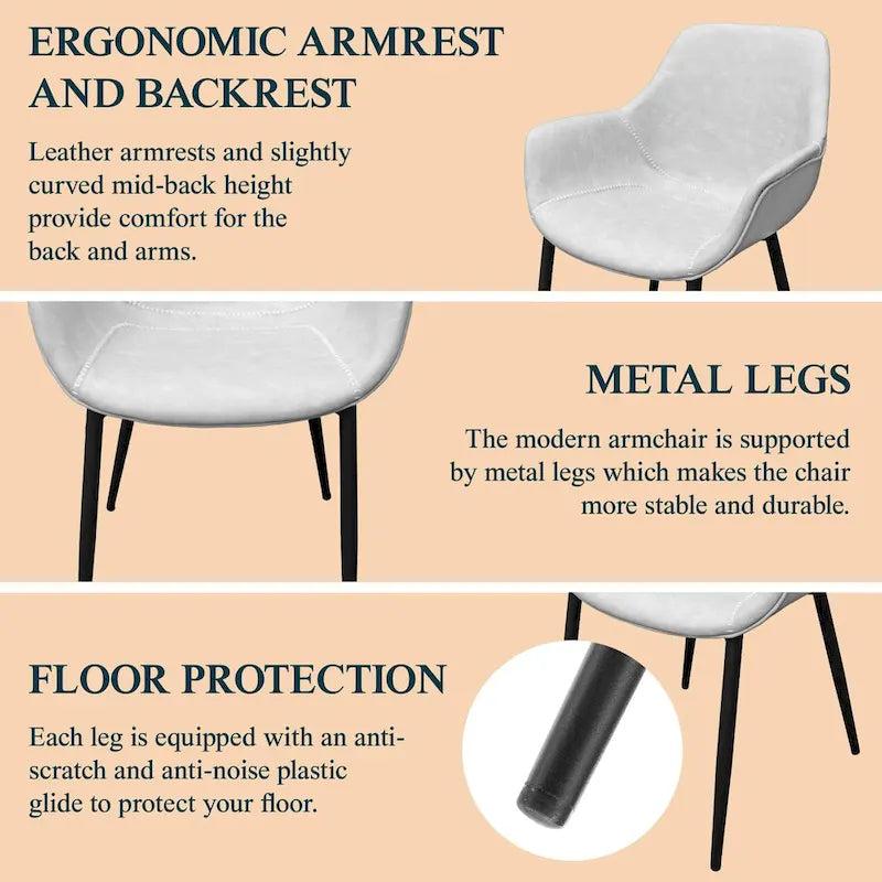 Ensemble de 4 chaises de salle à manger Markley en cuir avec pieds en fer, fauteuil d'appoint moderne