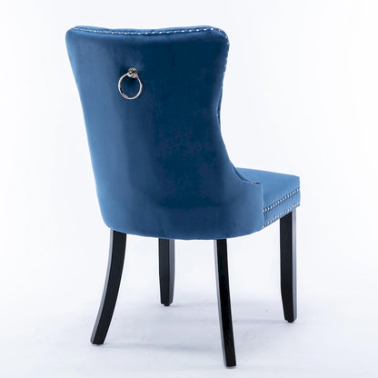 Ensemble moderne de 2 chaises de salle à manger capitonnées en velours, pieds en bois et garniture cloutée