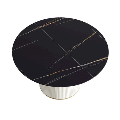 Table de salle à manger ronde sur pied en PU, imitation marbre