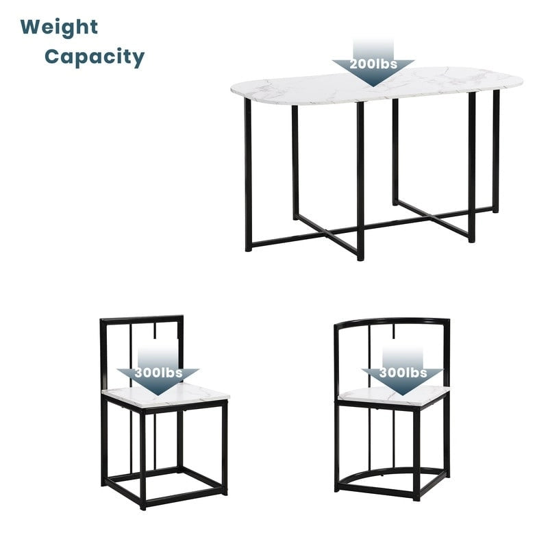 Ensemble de salle à manger style milieu du siècle 7 pièces pour 6 personnes, comprenant une table en faux marbre et 6 chaises.