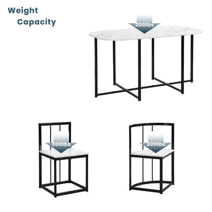 Ensemble de salle à manger style milieu du siècle 7 pièces pour 6 personnes, comprenant une table en faux marbre et 6 chaises.