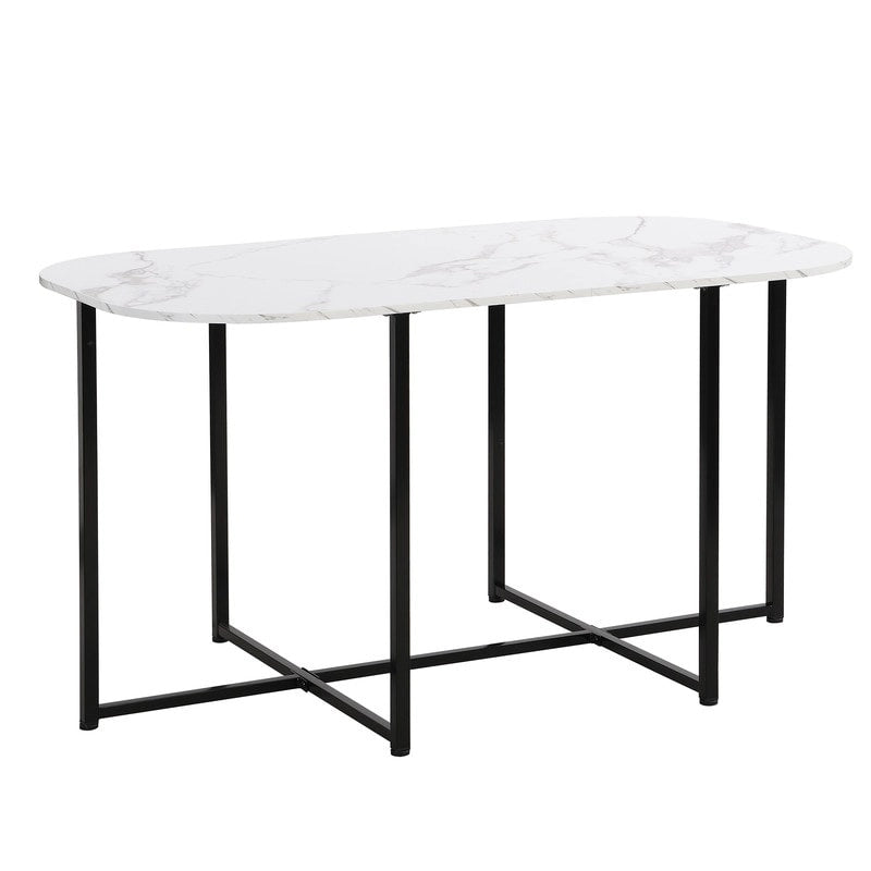 Ensemble de salle à manger style milieu du siècle 7 pièces pour 6 personnes, comprenant une table en faux marbre et 6 chaises.