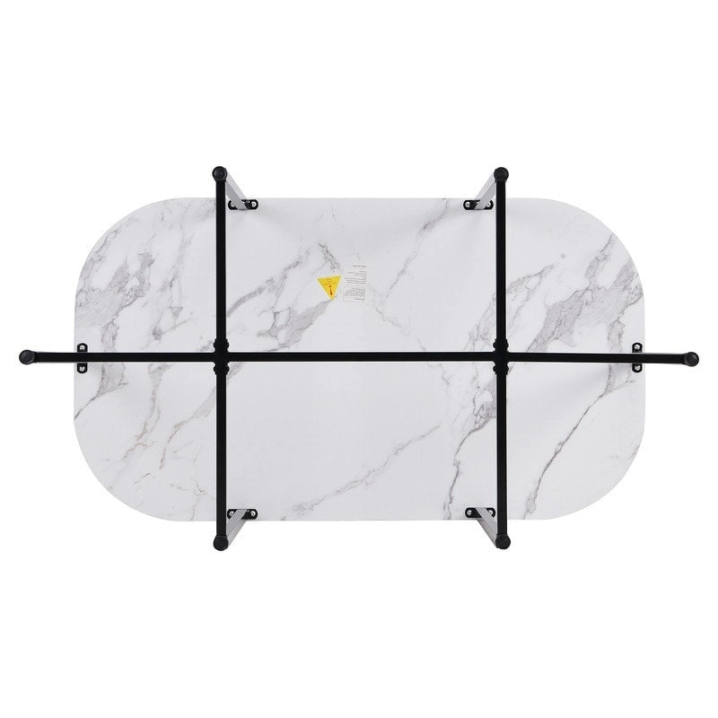 Ensemble de salle à manger style milieu du siècle 7 pièces pour 6 personnes, comprenant une table en faux marbre et 6 chaises.