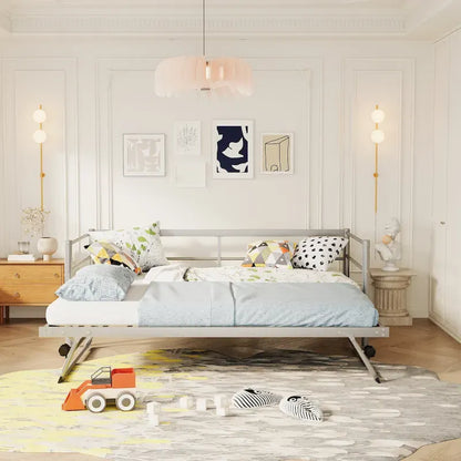 Lit de jour en métal pour une personne avec lit gigogne escamotable