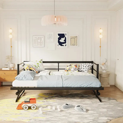 Lit de jour en métal pour une personne avec lit gigogne escamotable