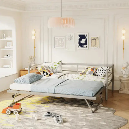 Lit de jour en métal pour une personne avec lit gigogne escamotable