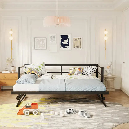 Lit de jour en métal pour une personne avec lit gigogne escamotable