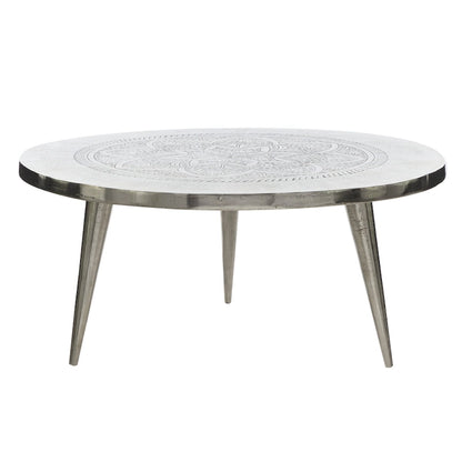 Table basse en aluminium à motif floral gravé, pieds tripodes - Argent - Roche River Decor - 35 cm x 35 cm x 16 cm