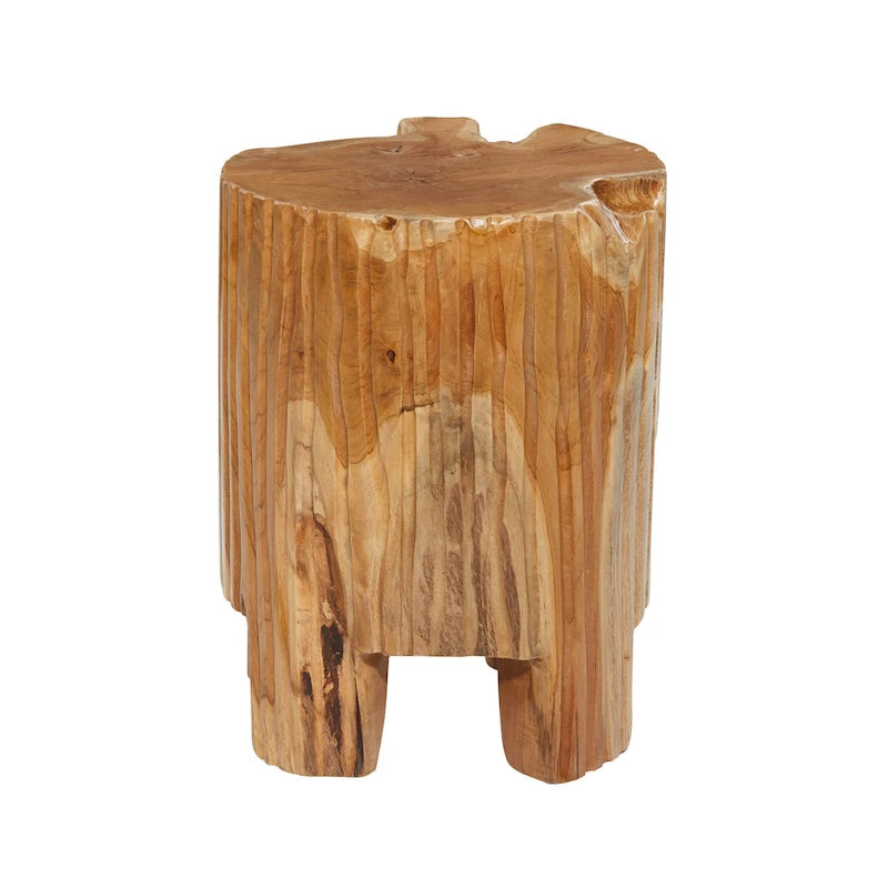 Table d'appoint artisanale en teck massif, bords naturels, style souche d'arbre - Brun - Roche River Decor - 30,5 cm (L) x 30,5 cm (l) x 40,5 cm (H)