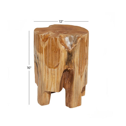 Table d'appoint artisanale en teck massif, bords naturels, style souche d'arbre - Brun - Roche River Decor - 30,5 cm (L) x 30,5 cm (l) x 40,5 cm (H)