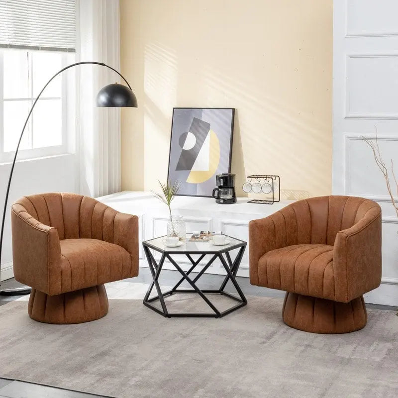 SEYNAR Fauteuil pivotant rond capitonné en cuir PU style Mid-Century (lot de 2)