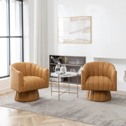 SEYNAR Fauteuil pivotant rond capitonné en cuir PU style Mid-Century (lot de 2)