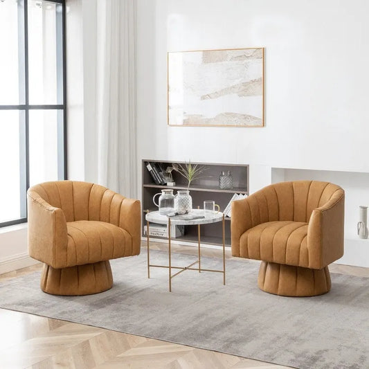 SEYNAR Mid-Century Swivel PU Leather Tufted Round Accent Barrel Chair set of 2