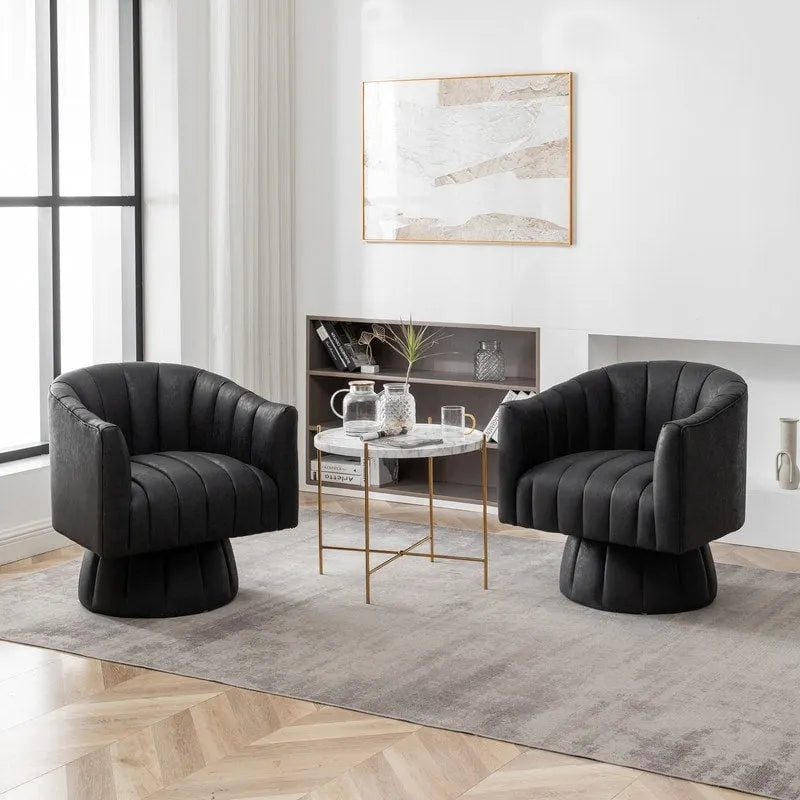 SEYNAR Fauteuil pivotant rond capitonné en cuir PU style Mid-Century (lot de 2)