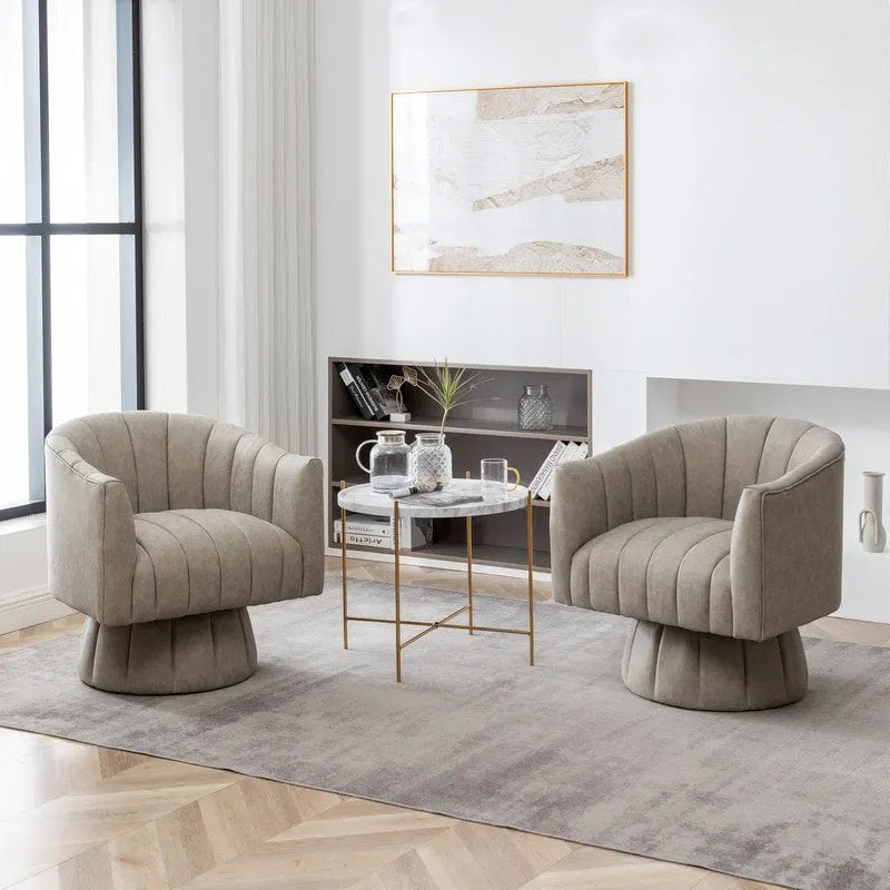 SEYNAR Fauteuil pivotant rond capitonné en cuir PU style Mid-Century (lot de 2)