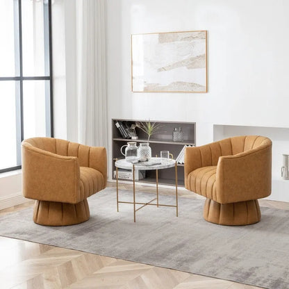 SEYNAR Fauteuil pivotant rond capitonné en cuir PU style Mid-Century (lot de 2)