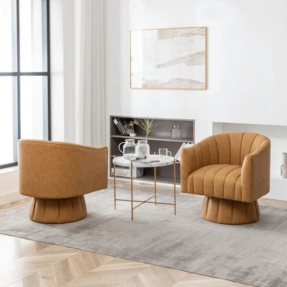 SEYNAR Fauteuil pivotant rond capitonné en cuir PU style Mid-Century (lot de 2)