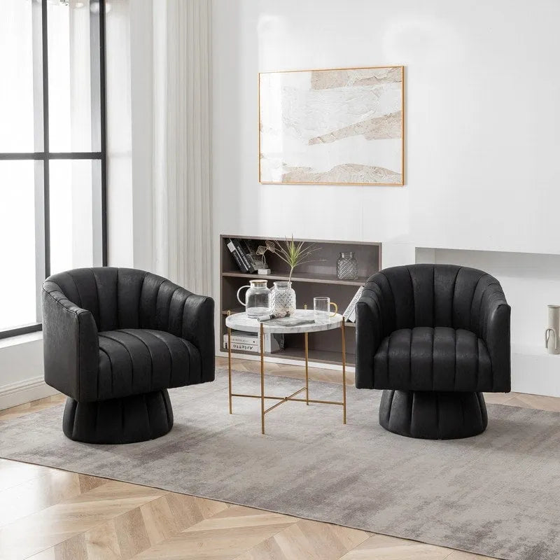 SEYNAR Fauteuil pivotant rond capitonné en cuir PU style Mid-Century (lot de 2)
