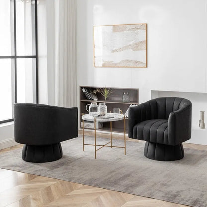 SEYNAR Fauteuil pivotant rond capitonné en cuir PU style Mid-Century (lot de 2)