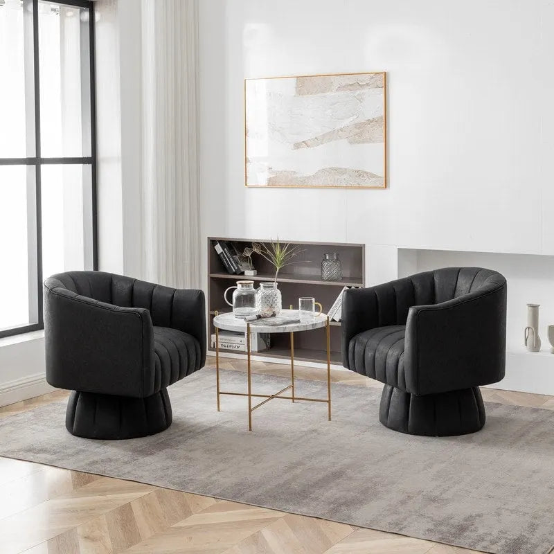 SEYNAR Fauteuil pivotant rond capitonné en cuir PU style Mid-Century (lot de 2)