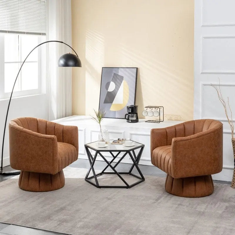 SEYNAR Fauteuil pivotant rond capitonné en cuir PU style Mid-Century (lot de 2)