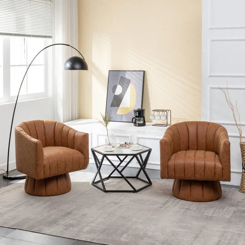 SEYNAR Fauteuil pivotant rond capitonné en cuir PU style Mid-Century (lot de 2)