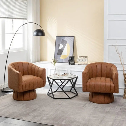 SEYNAR Fauteuil pivotant rond capitonné en cuir PU style Mid-Century (lot de 2)