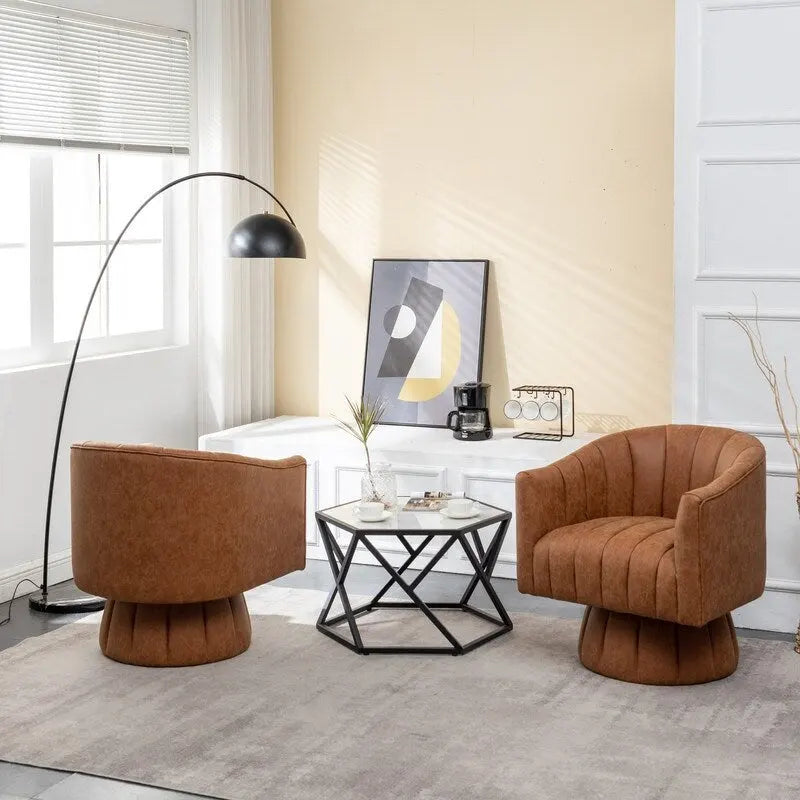 SEYNAR Fauteuil pivotant rond capitonné en cuir PU style Mid-Century (lot de 2)