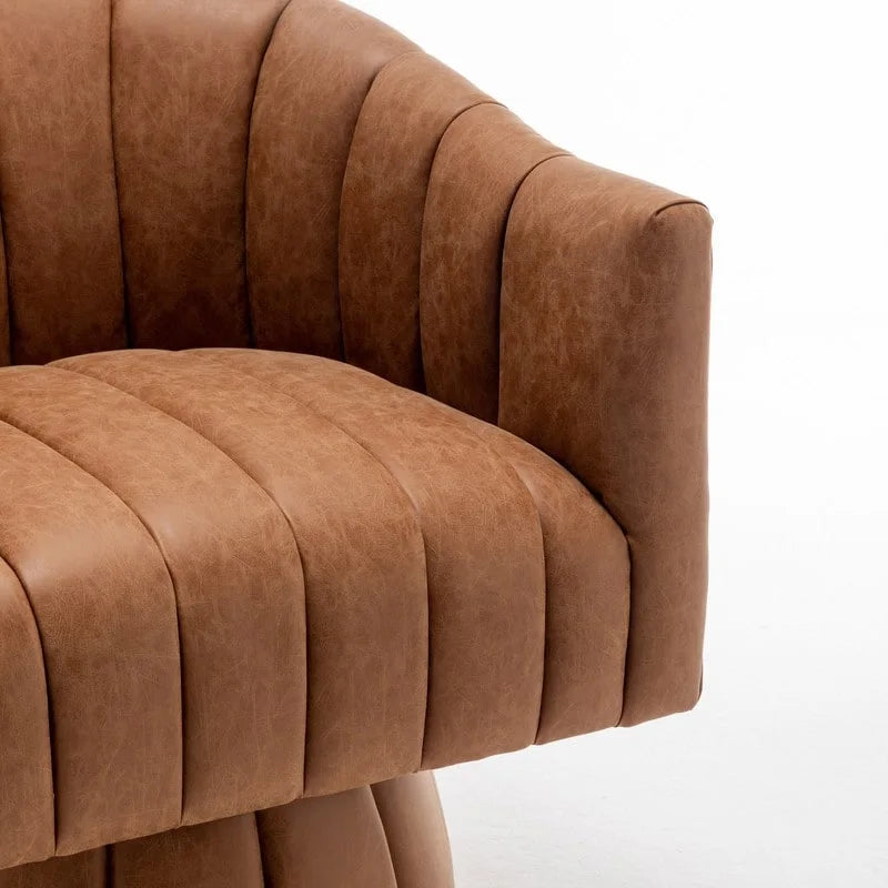 SEYNAR Fauteuil pivotant rond capitonné en cuir PU style Mid-Century (lot de 2)