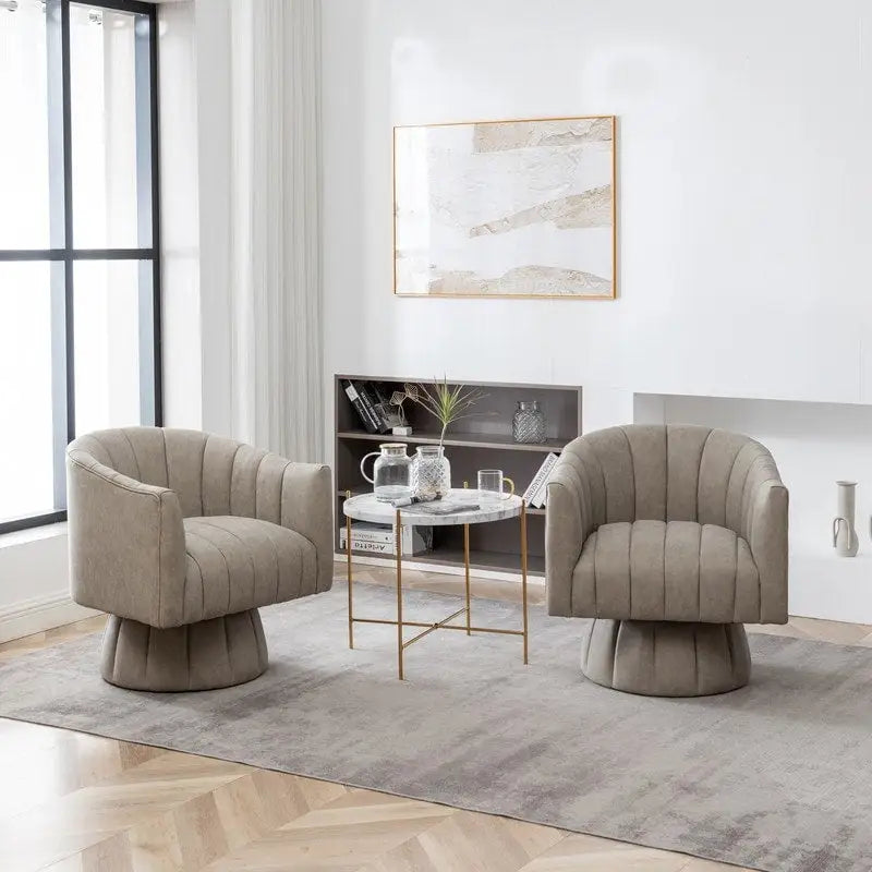 SEYNAR Fauteuil pivotant rond capitonné en cuir PU style Mid-Century (lot de 2)