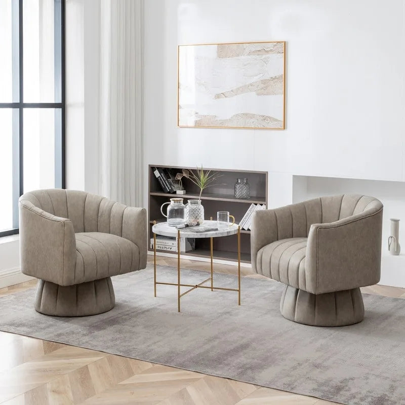 SEYNAR Fauteuil pivotant rond capitonné en cuir PU style Mid-Century (lot de 2)