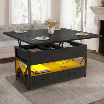 Table basse relevable avec 2 tiroirs et compartiment caché pour salon