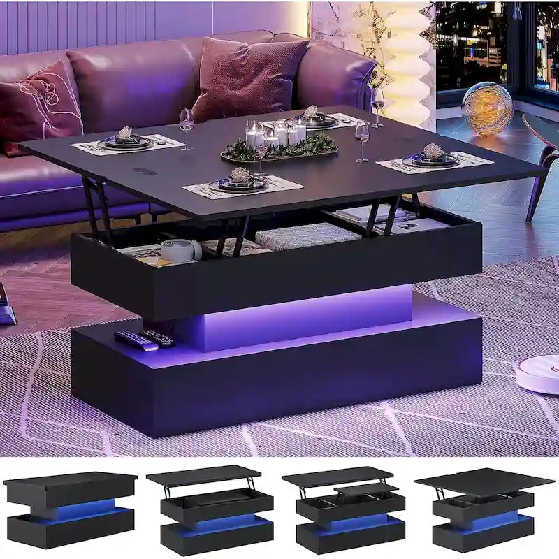 Table basse relevable avec 2 tiroirs et compartiment caché pour salon