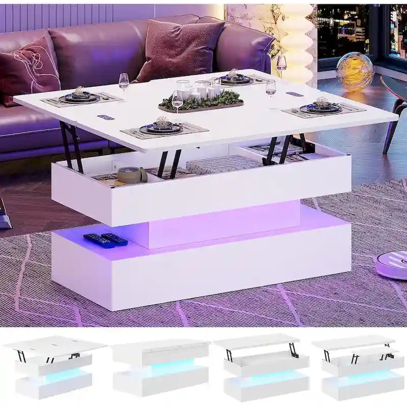 Table basse relevable avec 2 tiroirs et compartiment caché pour salon