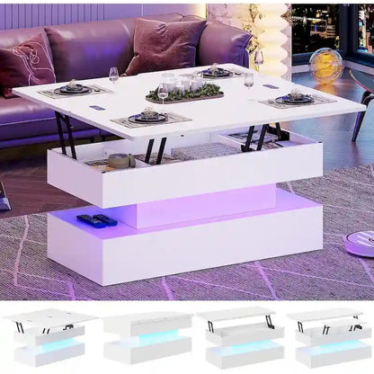 Table basse relevable avec 2 tiroirs et compartiment caché pour salon