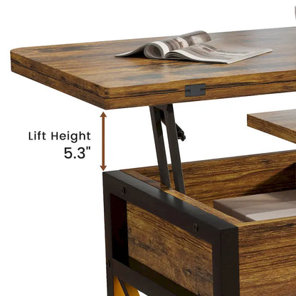Table basse relevable avec 2 tiroirs et compartiment caché pour salon