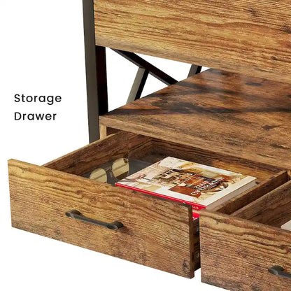 Table basse relevable avec 2 tiroirs et compartiment caché pour salon