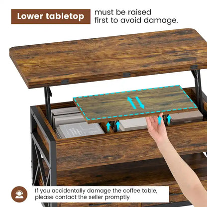 Table basse relevable avec 2 tiroirs et compartiment caché pour salon