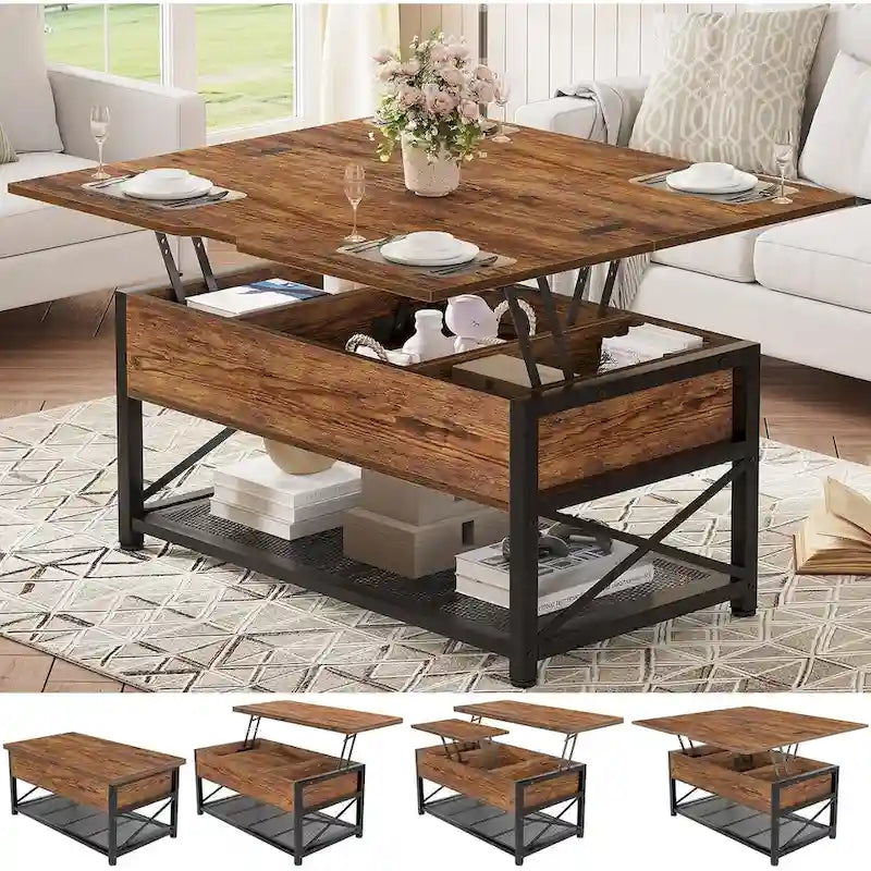 Table basse relevable avec 2 tiroirs et compartiment caché pour salon