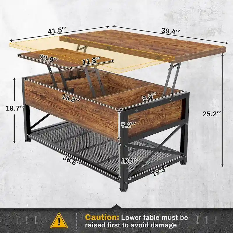 Table basse relevable avec 2 tiroirs et compartiment caché pour salon