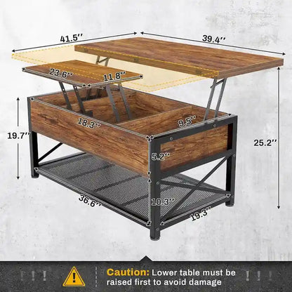 Table basse relevable avec 2 tiroirs et compartiment caché pour salon